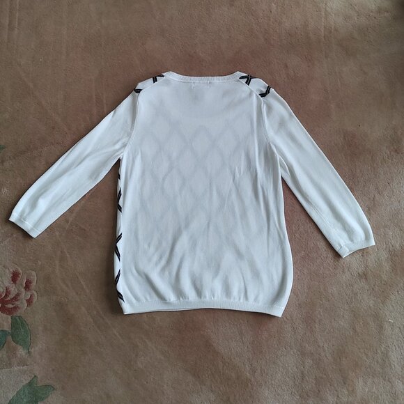 Brooks Brothers 346 V-Neck White Argyle Cotton Sweater 3/4 Sleeves-Medium - Picture 2 of 4